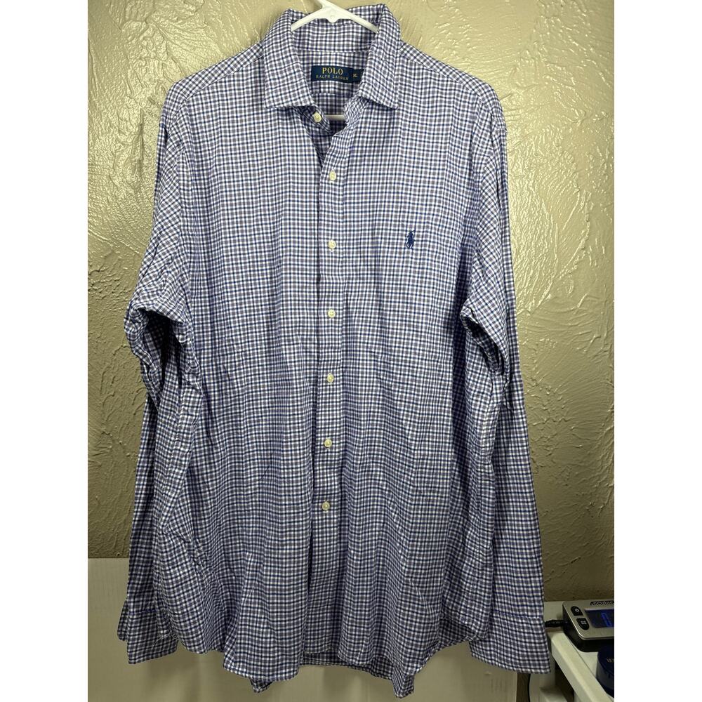 Polo Ralph Lauren Plaid Button Down Shirt Men’s Blue Purple Long Sleeve Size XL